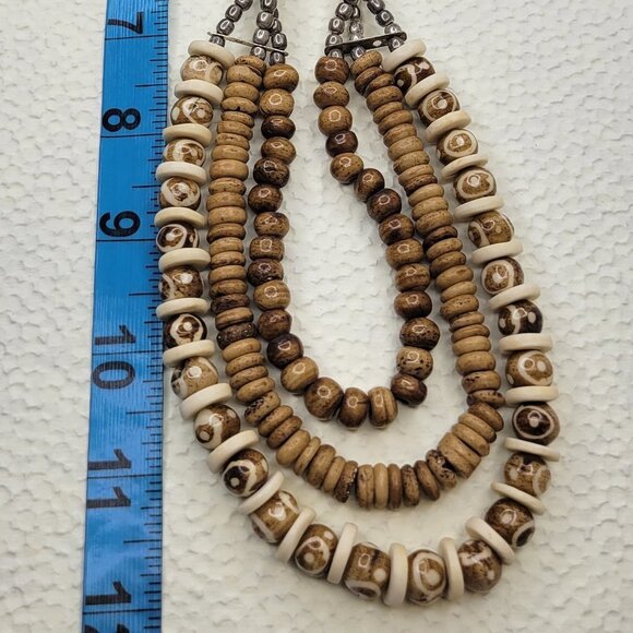 Multistrand Wooden Bead Necklace, Wood Inspired necklace  & earrings Set - Picture 7 of 14